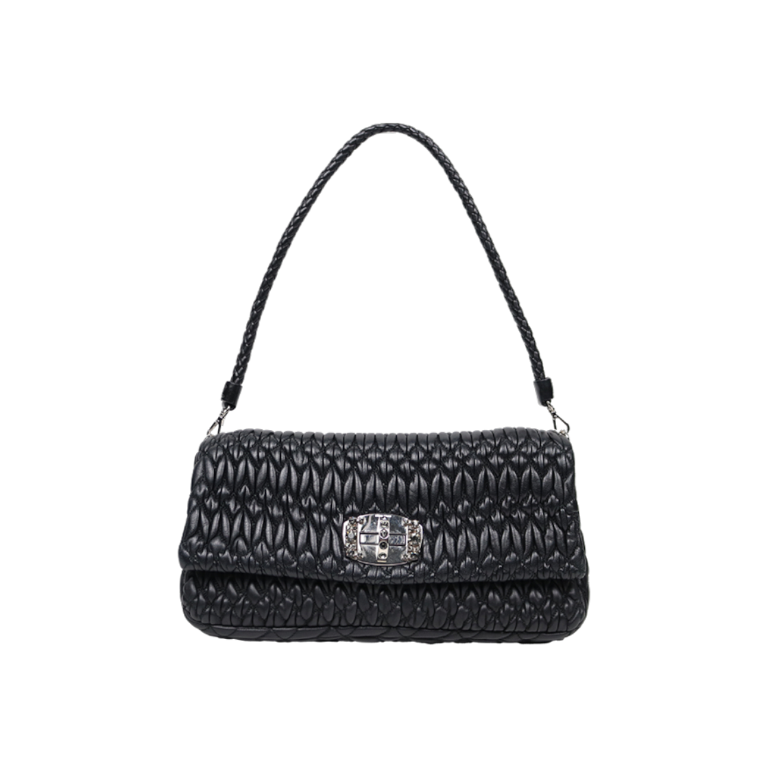 ITGJ7J6IF6SA Miu Miu Black Matelasse Crystal Shoulder Bag A-A38522