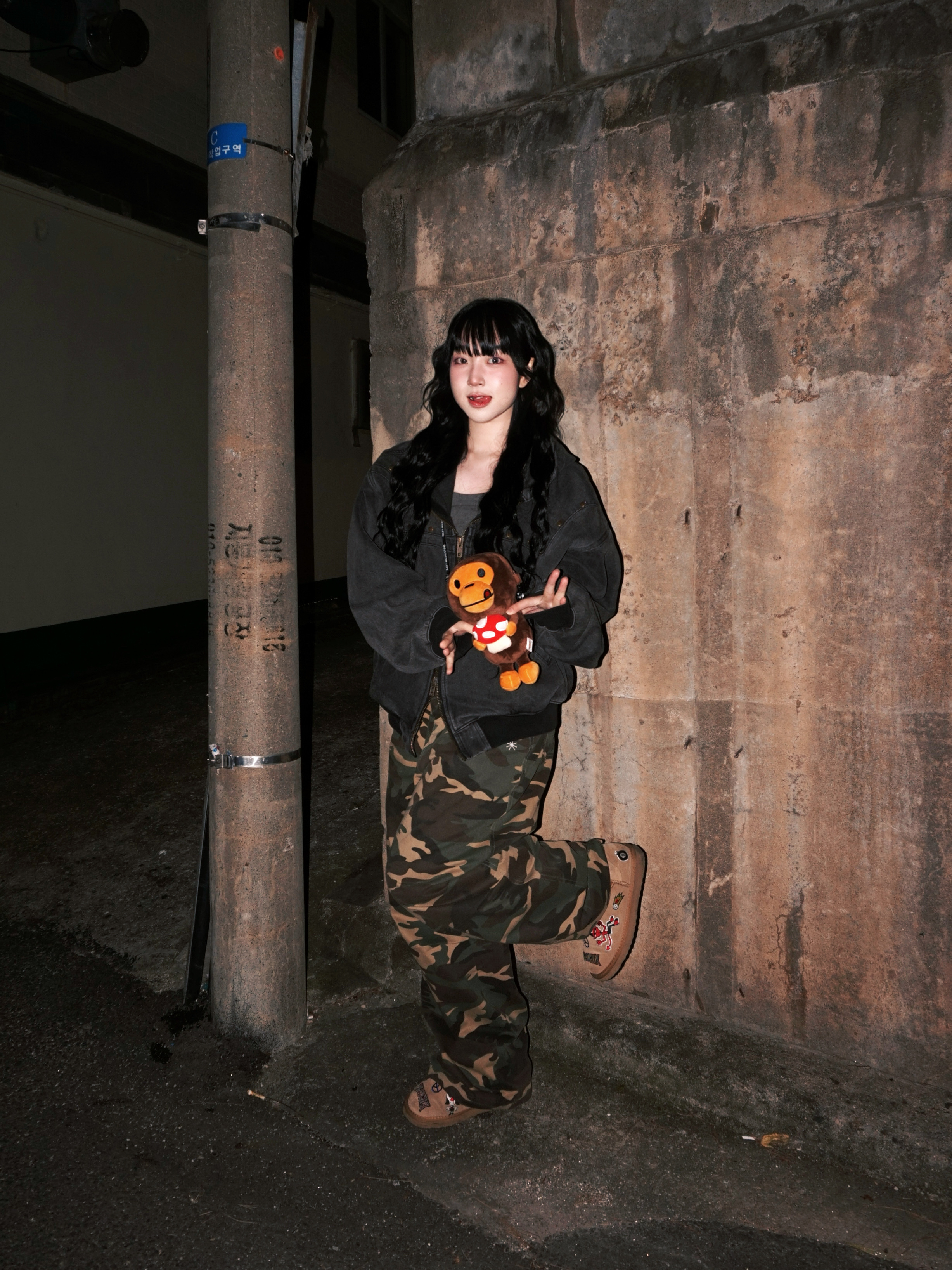SLOW RECORD HOUSE Double Pintuck Cotton Pants Camo Vintage Green 착용 스타일 - 3