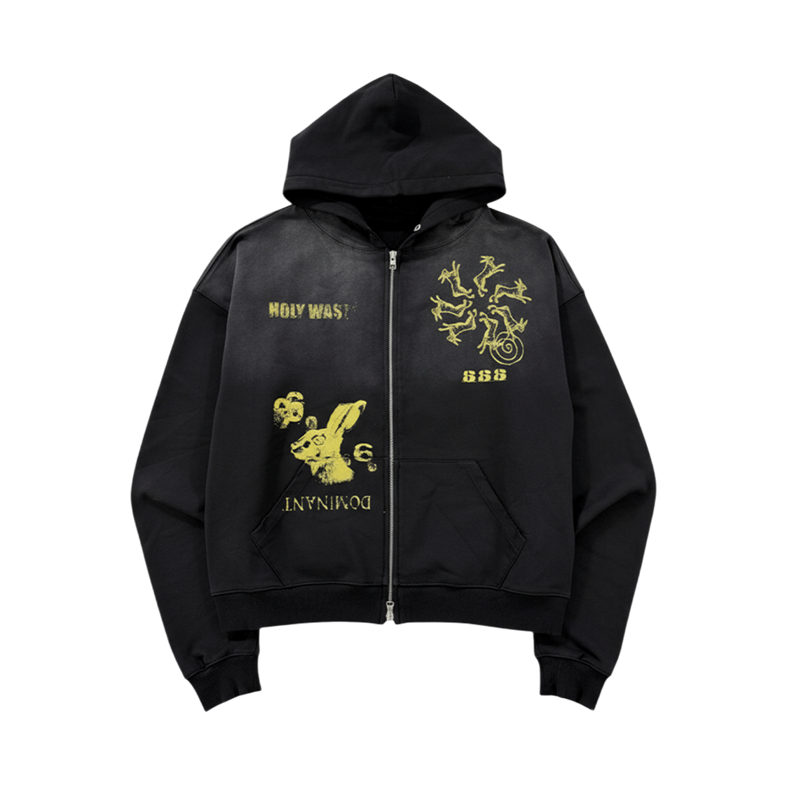 도미넌트 666 헤어 후디 집업 블랙(Dominant 666 Hare Hoodie Zip-Up Black)