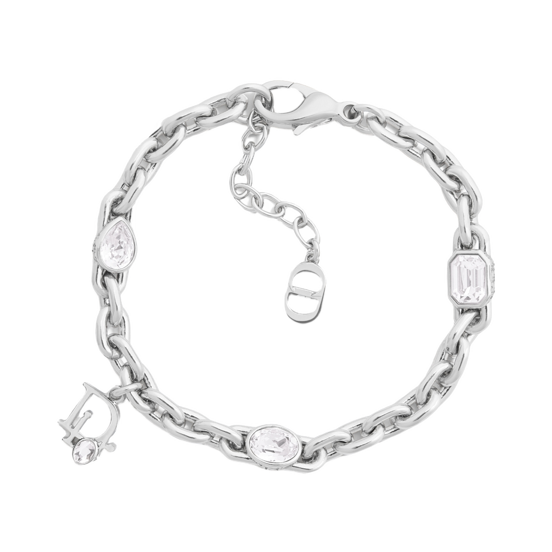 B3082HOMMT-D001 Dior Sparkle Chain Link Bracelet Finish Brass with White Crystals & Resin Silver with White Gray