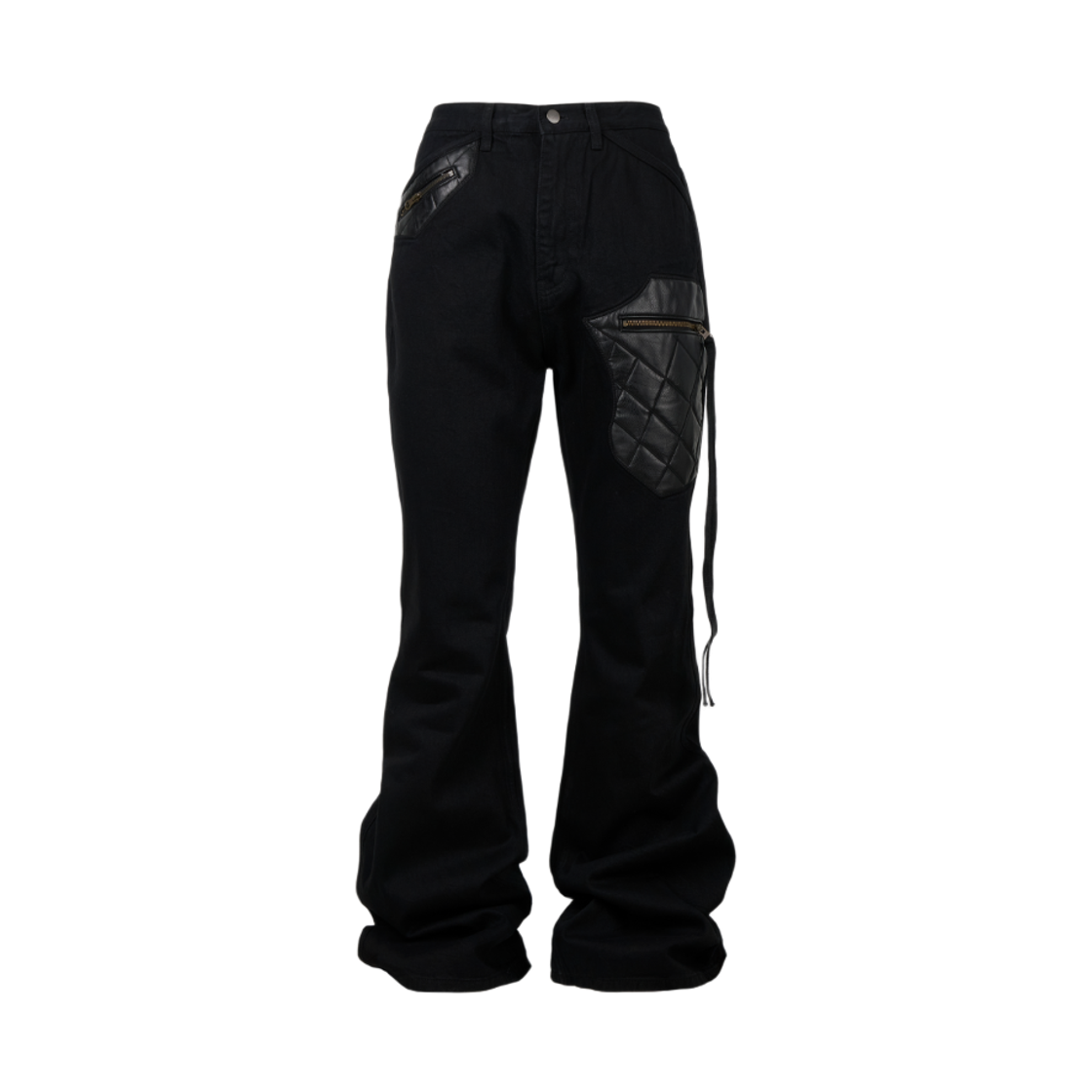 emostanceclub-0013 emostanceclub Leather Patch Flared Jeans Black