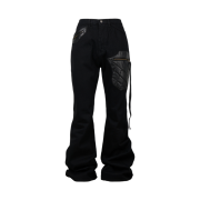 emostanceclub Leather Patch Flared Jeans Black