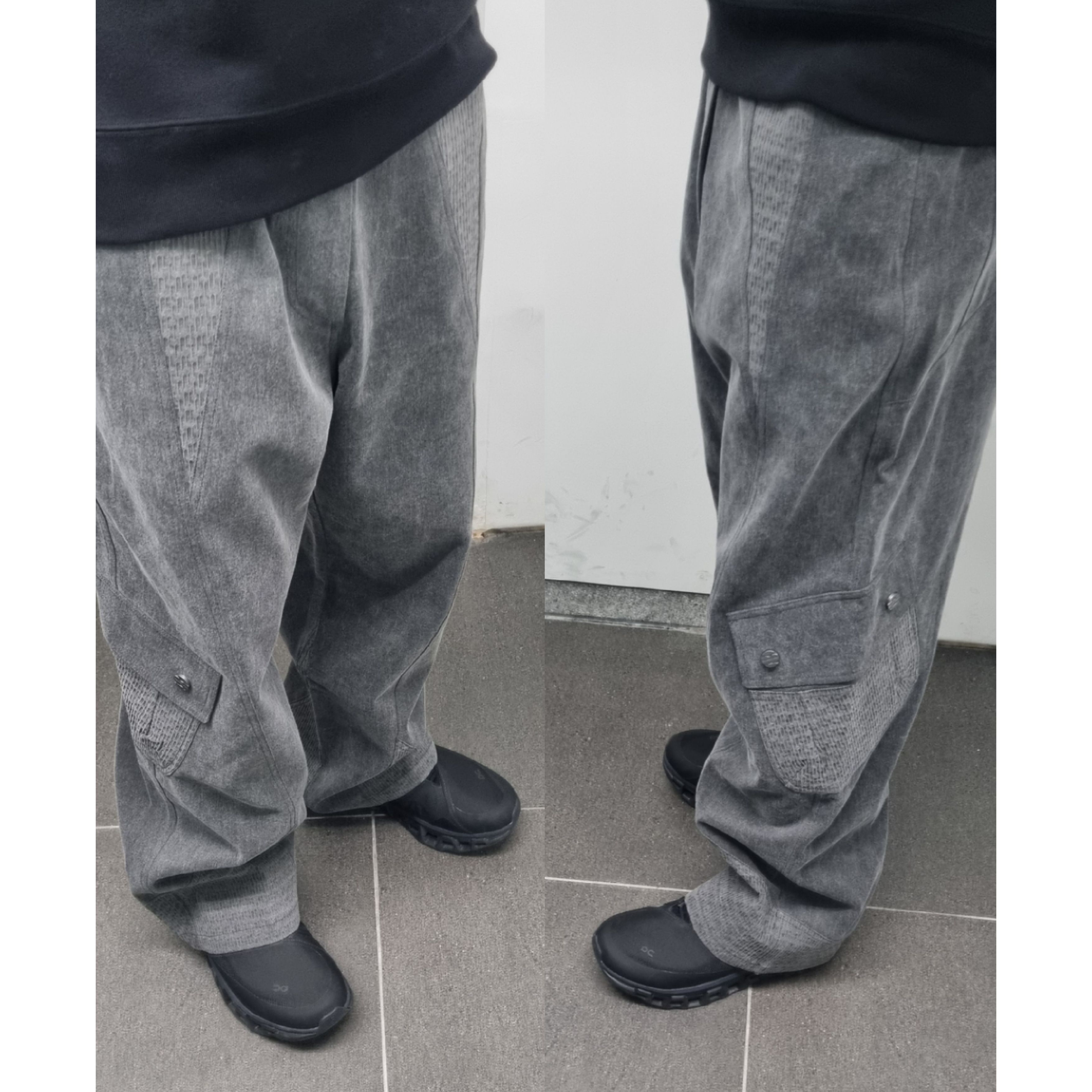 On Running x Post Archive Faction (Paf) Cloudmonster 2 Black Magnet, Uniqlo x JW Anderson Heattech Diamond Stitch Beanie Black 착용 스타일 - 2
