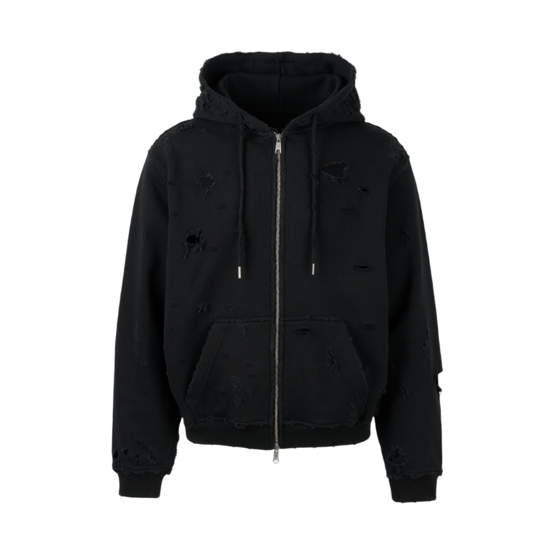에모스탠스클럽 디스트레스드 후드 집업 블랙(emostanceclub Distressed Hoodie Zip-Up Black)