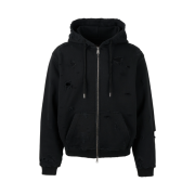 emostanceclub Distressed Hoodie Zip-Up Black