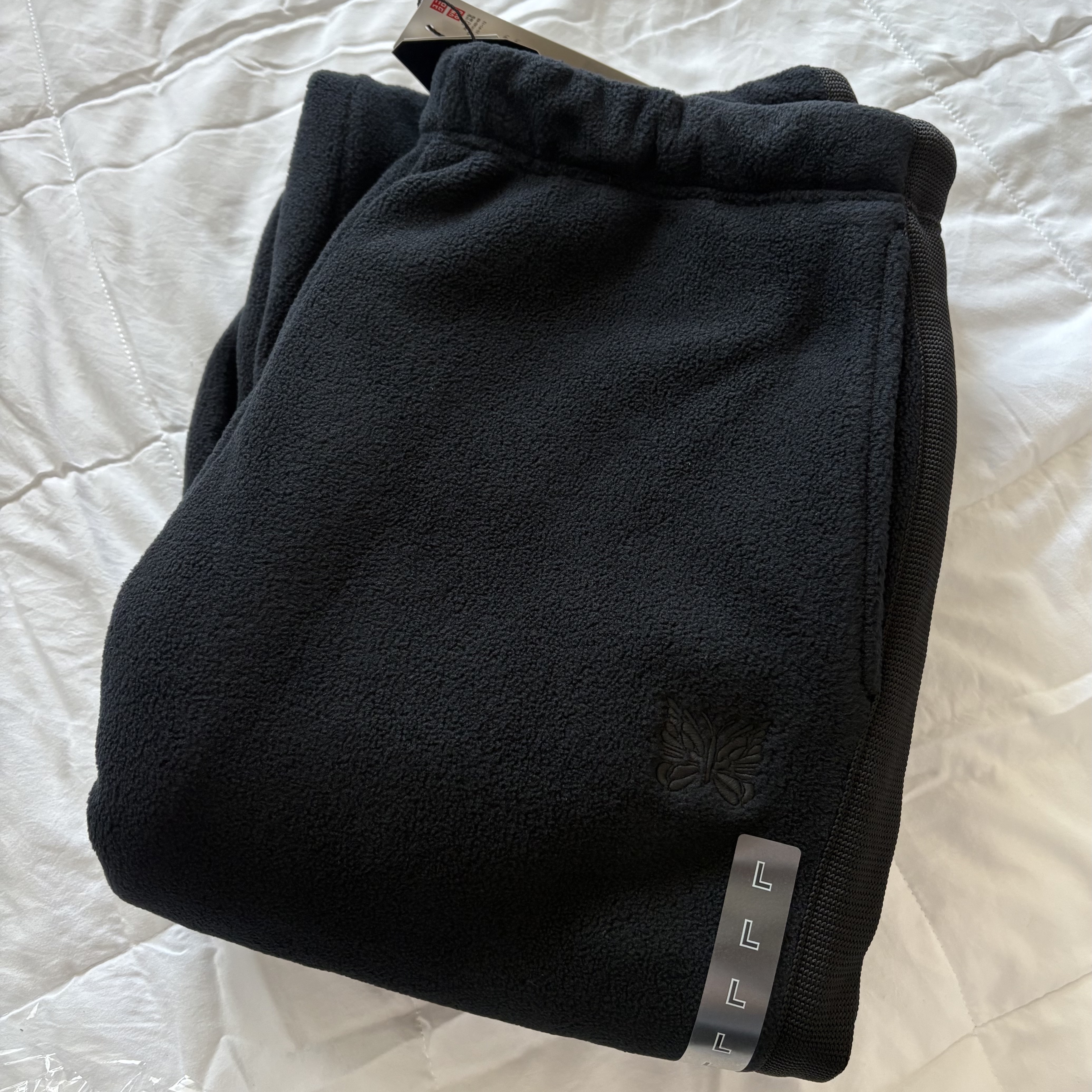 Uniqlo x Needles Fleece Wide Pants Black - KR 착용 스타일