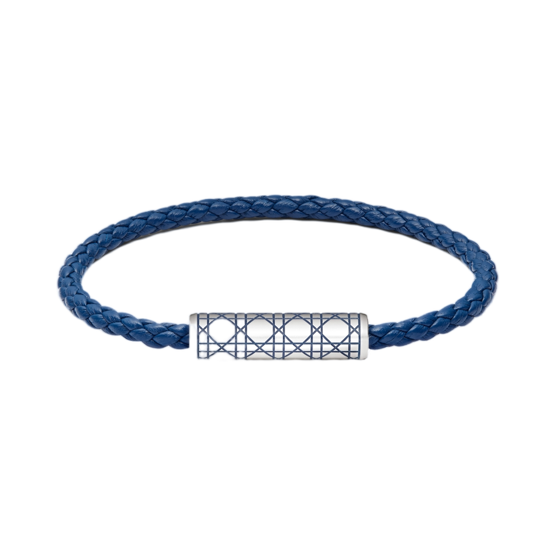 B2782HOMLE-D322 Dior Cannage Woven Leather Bracelet Lambskin Finish Brass & Lacquer Deep Blue Deep Blue