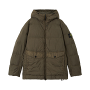 Stone Island 4100011 Crinkle Reps NY Recycled Nylon Hooded Down Jacket with Wind Resistance Military Green - 25FW