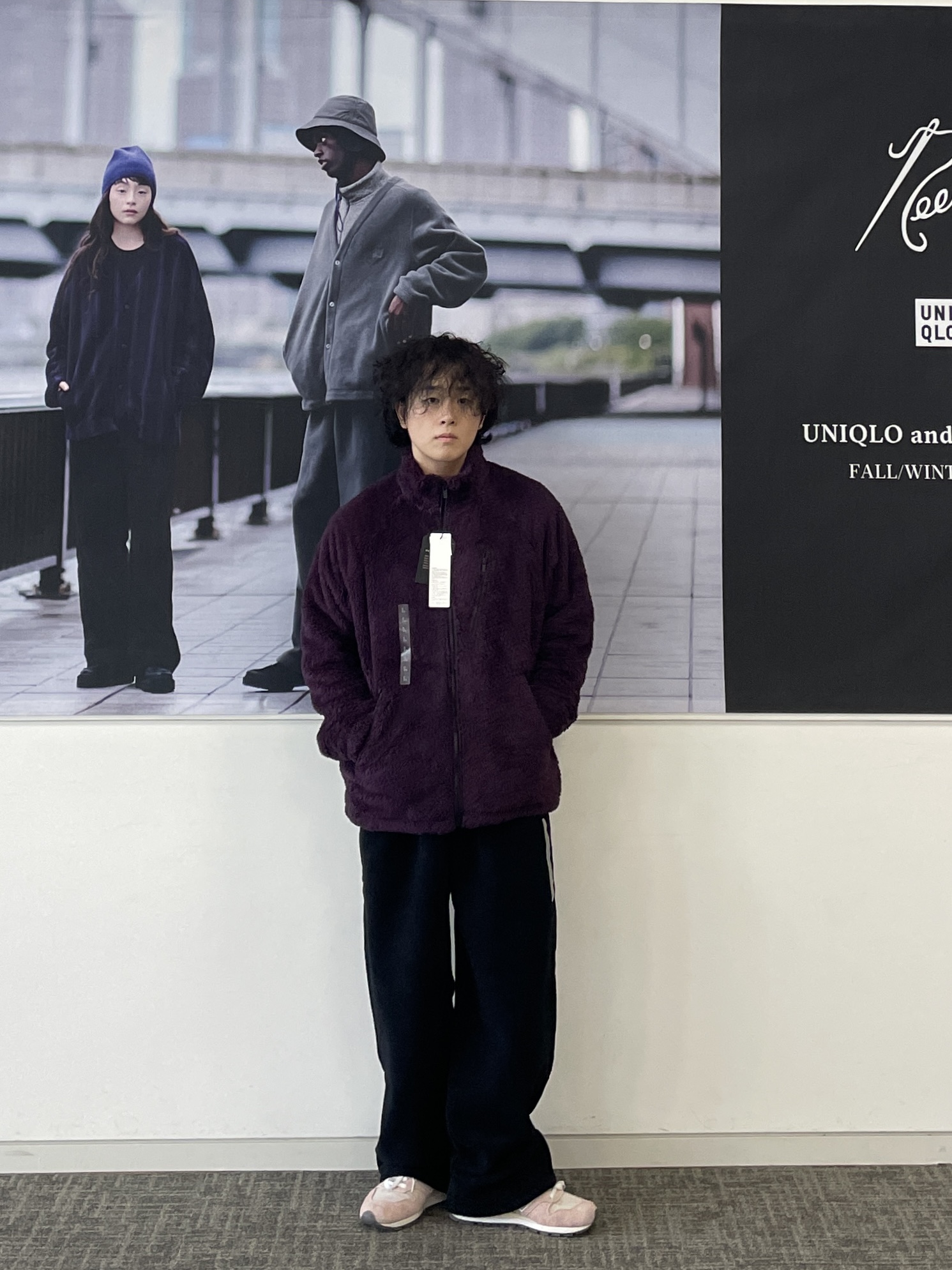 Uniqlo x Needles Fleece Oversized Cardigan Black - KR, Needles H.D. Buggy Pants Jean 12 Oz Denim Indigo 착용 스타일 - 3