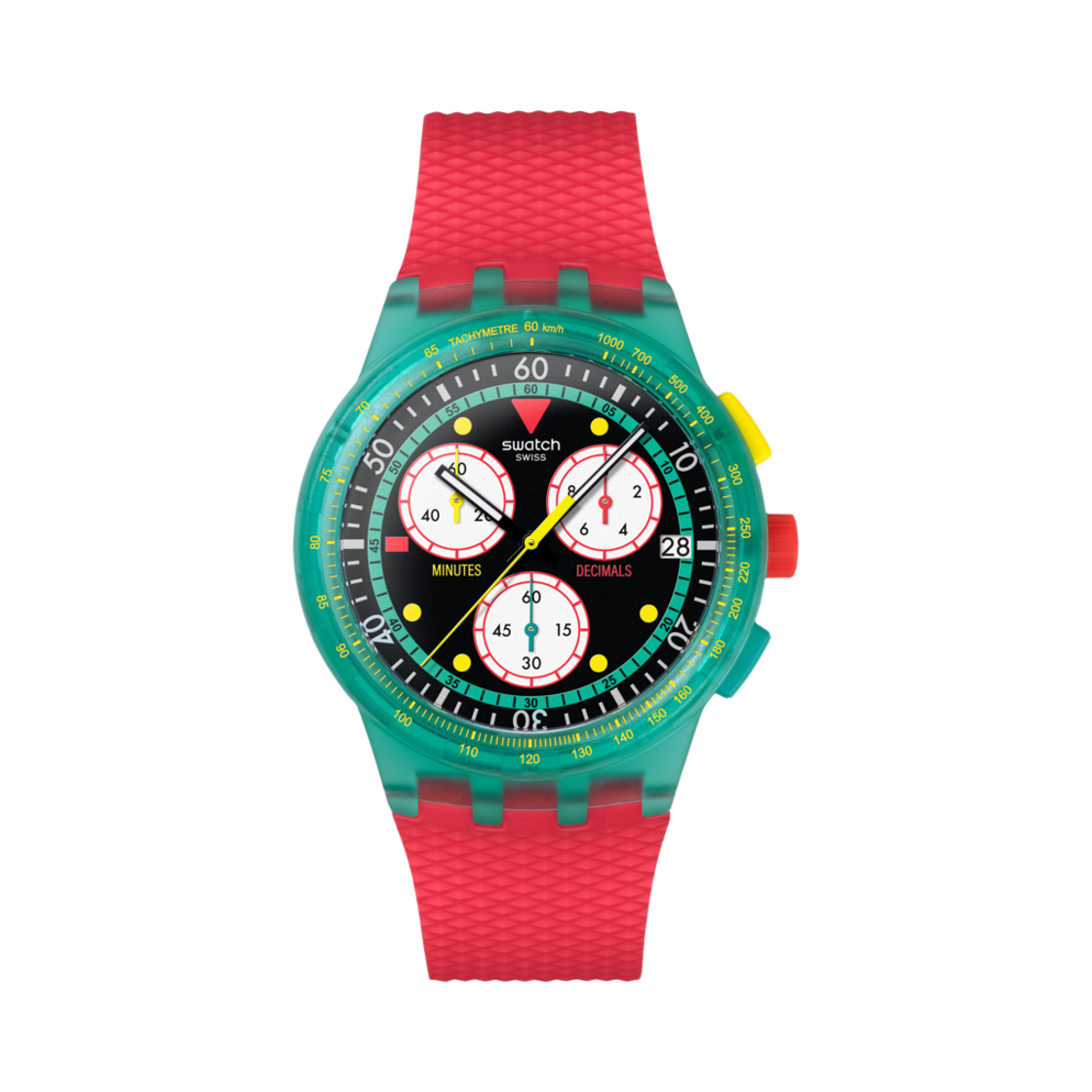 스와치 네온 에메랄드 크로노 42mm 쿼츠 매트 레드(Swatch Neon Emerald Chrono 42mm Quartz Matte Red) - 1