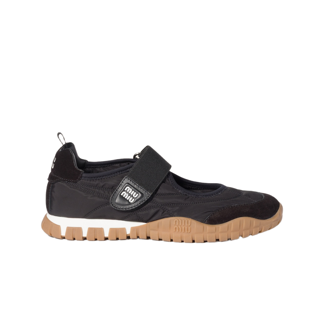 5F416E-D7C-F0002 (W) Miu Miu Tyre Technical Fabric and Suede Ballerinas Black