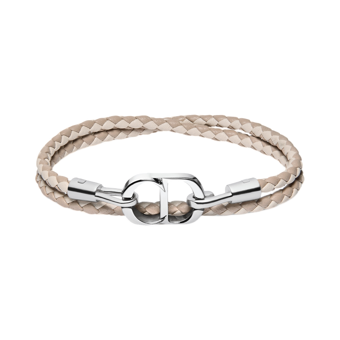 B1973HOMLE-D069 Dior CD Icon Woven Leather Double Bracelet Lambskin & Finish Brass Beige Silver