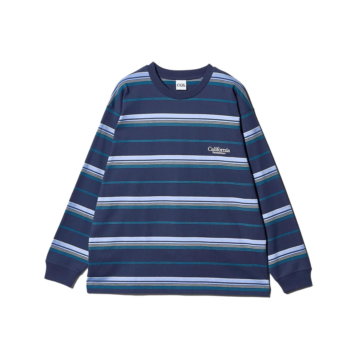 KM5DTSLCG07NY California General Store Organic Cotton Border Crew Neck Long Sleeve Navy - 25FW