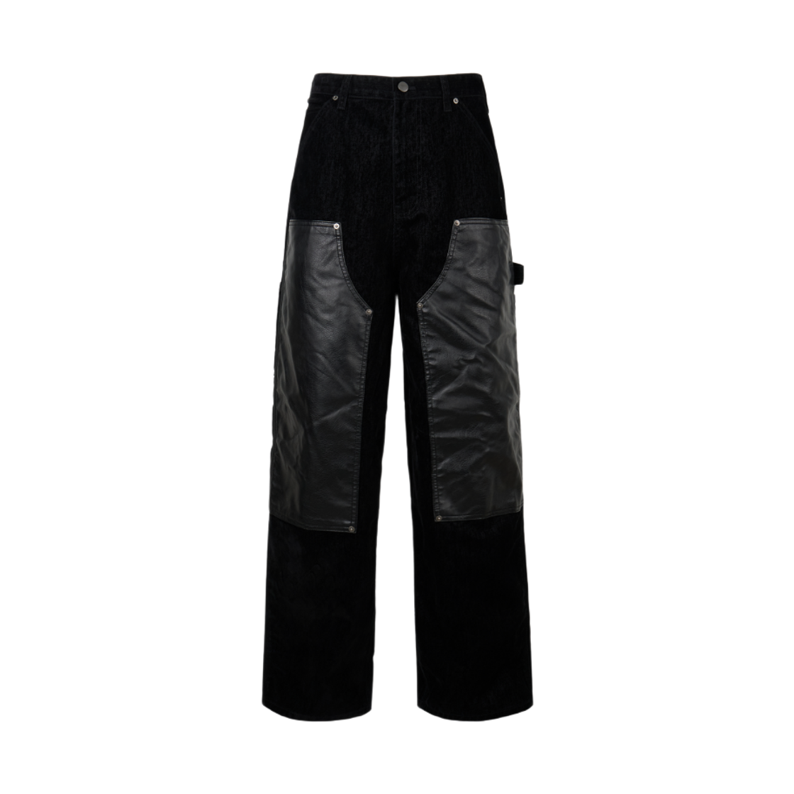 에모스탠스클럽 벨벳 레더 패널 배기 카팬터 진 블랙(emostanceclub Velvet Leather Panel Baggy Carpenter Jeans Black)