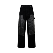 emostanceclub Velvet Leather Panel Baggy Carpenter Jeans Black
