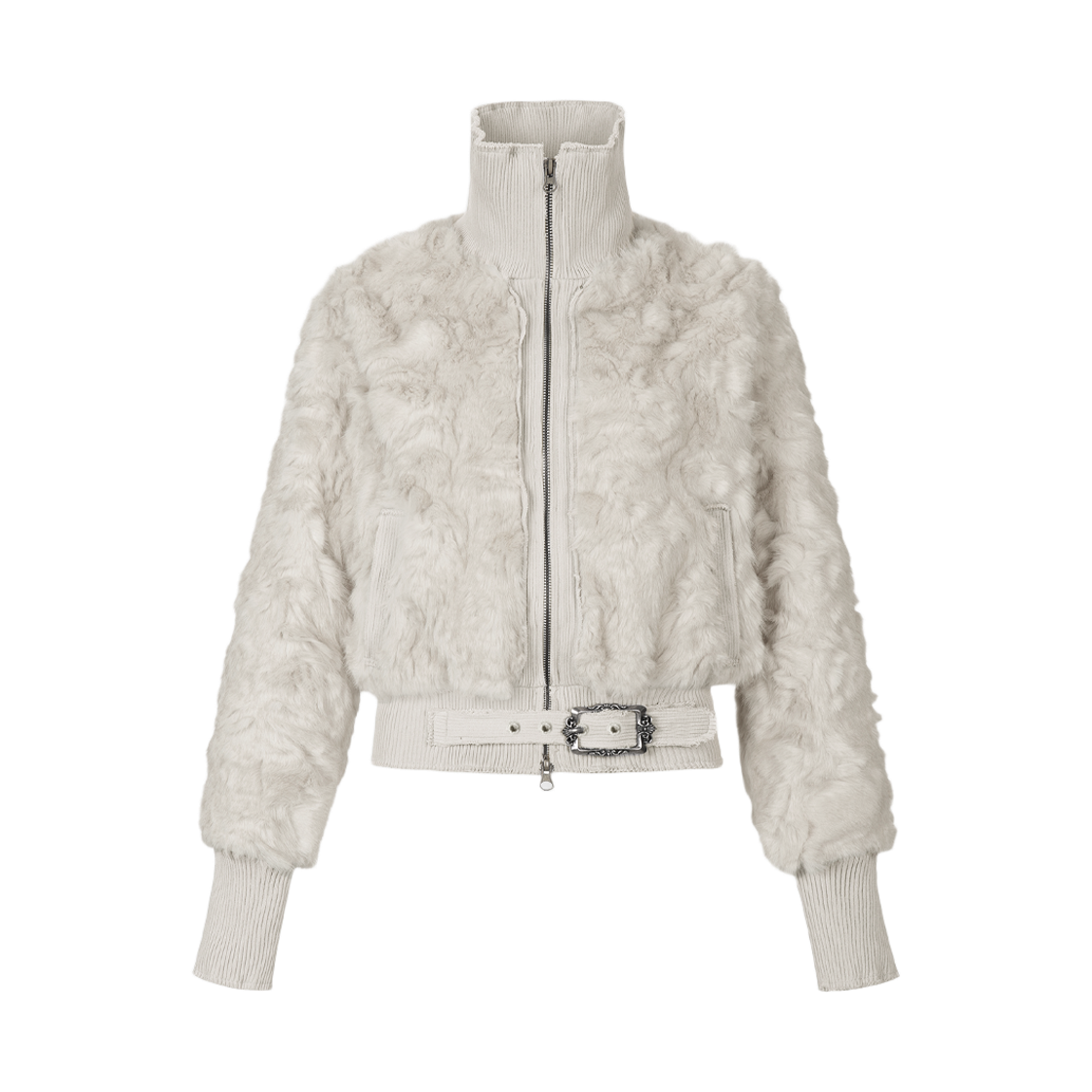 GL25WIJK01GY Gila Archive Faux Fur Belt Zip Jacket Grey