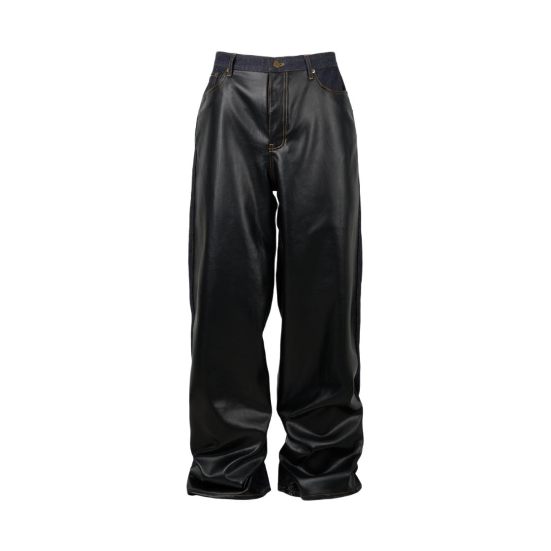 에모스탠스클럽 레더 패널 하프 앤 하프 데님 인디고(emostanceclub Leather Panel Half and Half Denim Indigo)