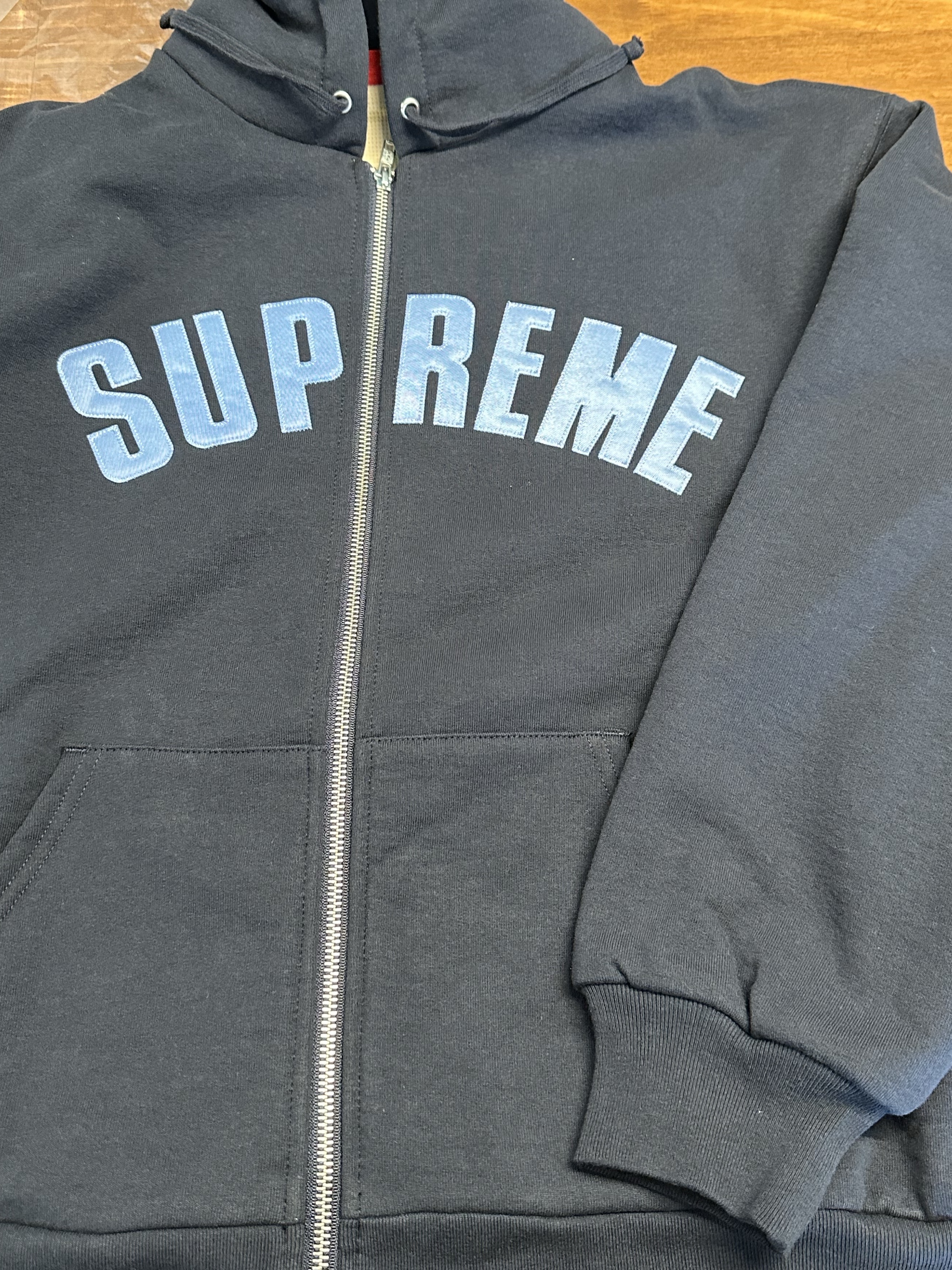 Supreme Arc Thermal Lined Zip Up Hooded Sweatshirt Navy - 25FW 착용 스타일