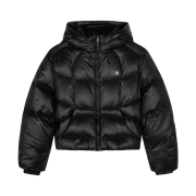 (W) New Balance Flying Hooded Short Down Jacket Glossy Black
