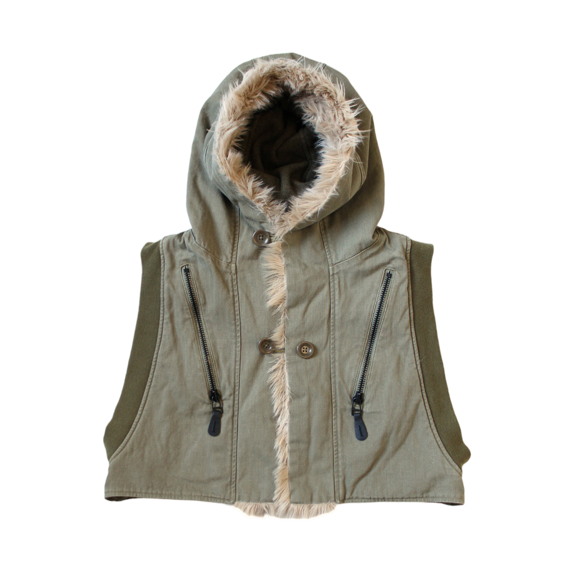 캐피탈 헤링본 링 코트 라이닝 후드 카키