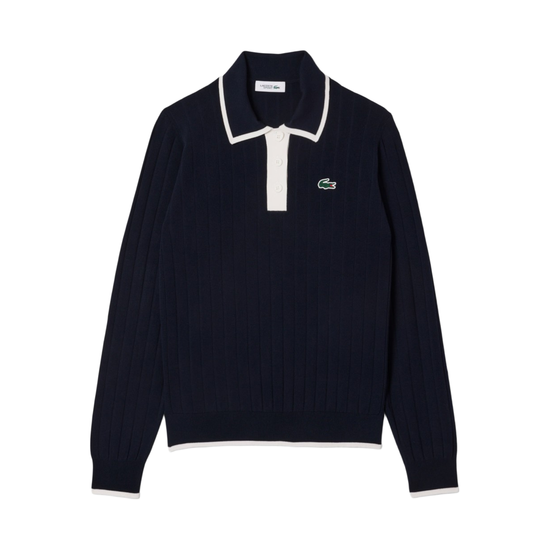 (W) 라코스테 골프 컬러 티핑 롱슬리브 스웨터 폴로 셔츠 네이비((W) Lacoste Golf Color Tipping Long Sleeve Sweater Polo Shirt Navy)