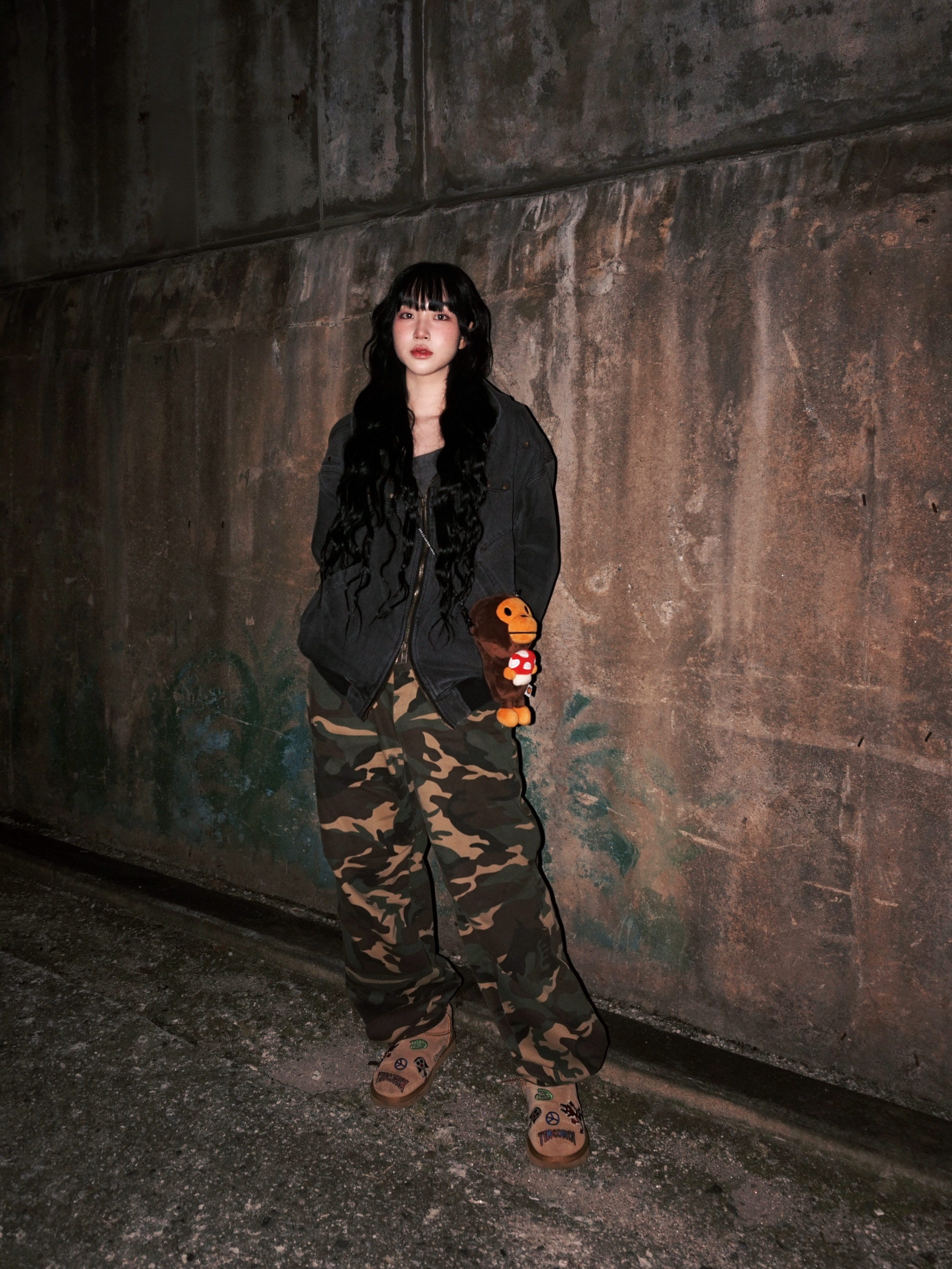 SLOW RECORD HOUSE Double Pintuck Cotton Pants Camo Vintage Green 착용 스타일 - 1
