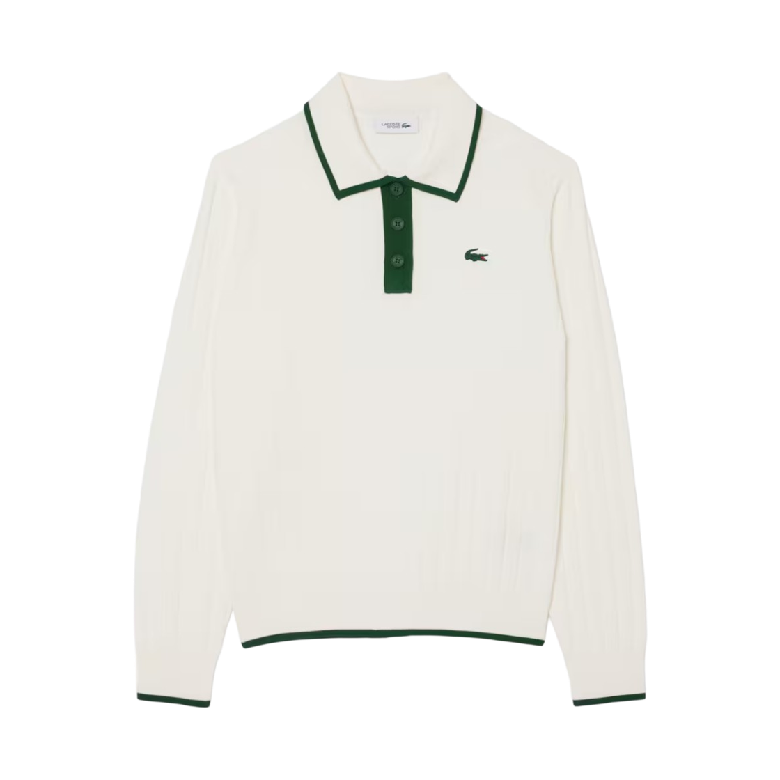 (W) 라코스테 골프 컬러 티핑 롱슬리브 스웨터 폴로 셔츠 화이트 그린((W) Lacoste Golf Color Tipping Long Sleeve Sweater Polo Shirt White Green)