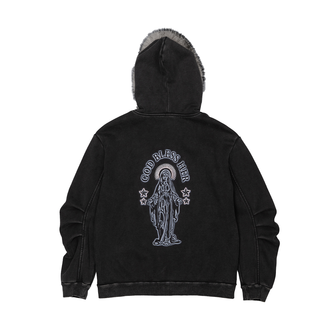 P0000EOJ Roughneck Bless Fur Zip Up Hoddie Charcoal