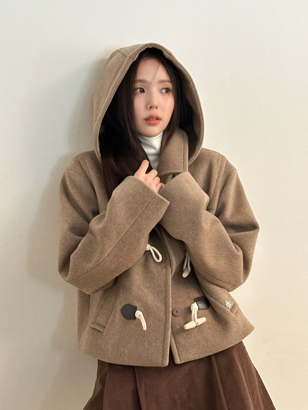 London Tradition Martin SLM NYNF Duffle Coat Vicuna A31, Enor Women High Neck Wool Duffle Coat Dark Grey 착용 스타일 - 4