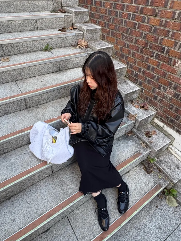 QT8 Garments TL Synthetic Leather Hidden Jacket Black 착용 스타일