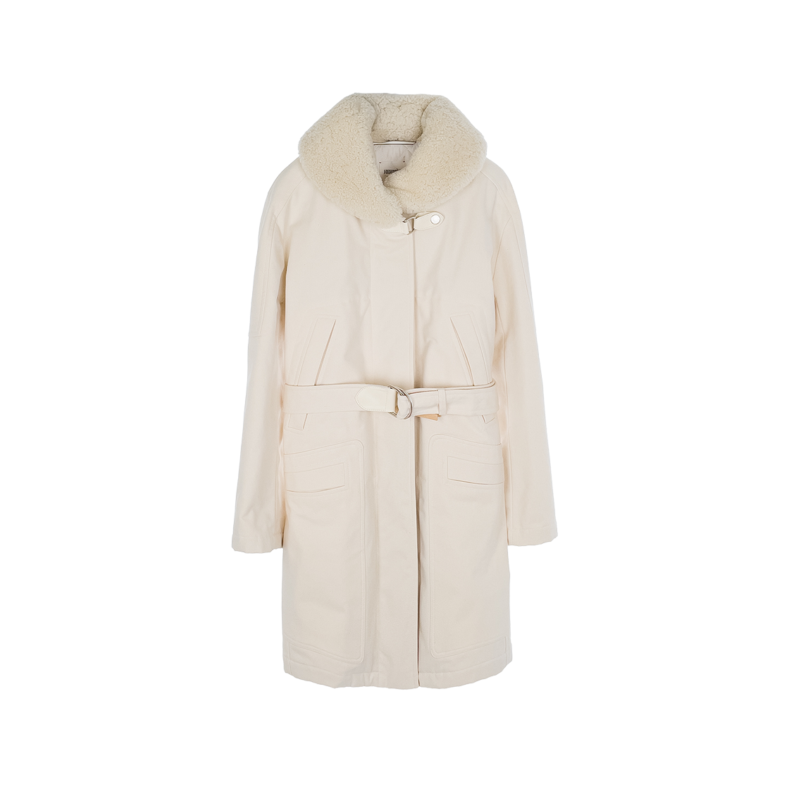 ITH9W78AHS7S Hermes Mento Inspiration Belted Shearling Coat 38 Blanc Cassé (5HA1087)