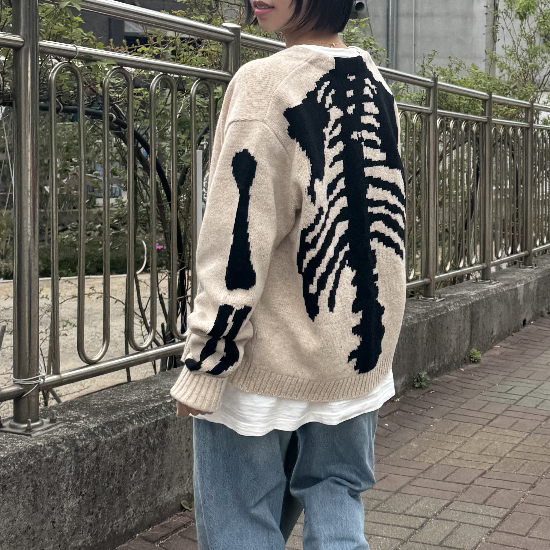 Kapital 5G Wool Bone Short Cardigan Kinari 착용 스타일 - 1