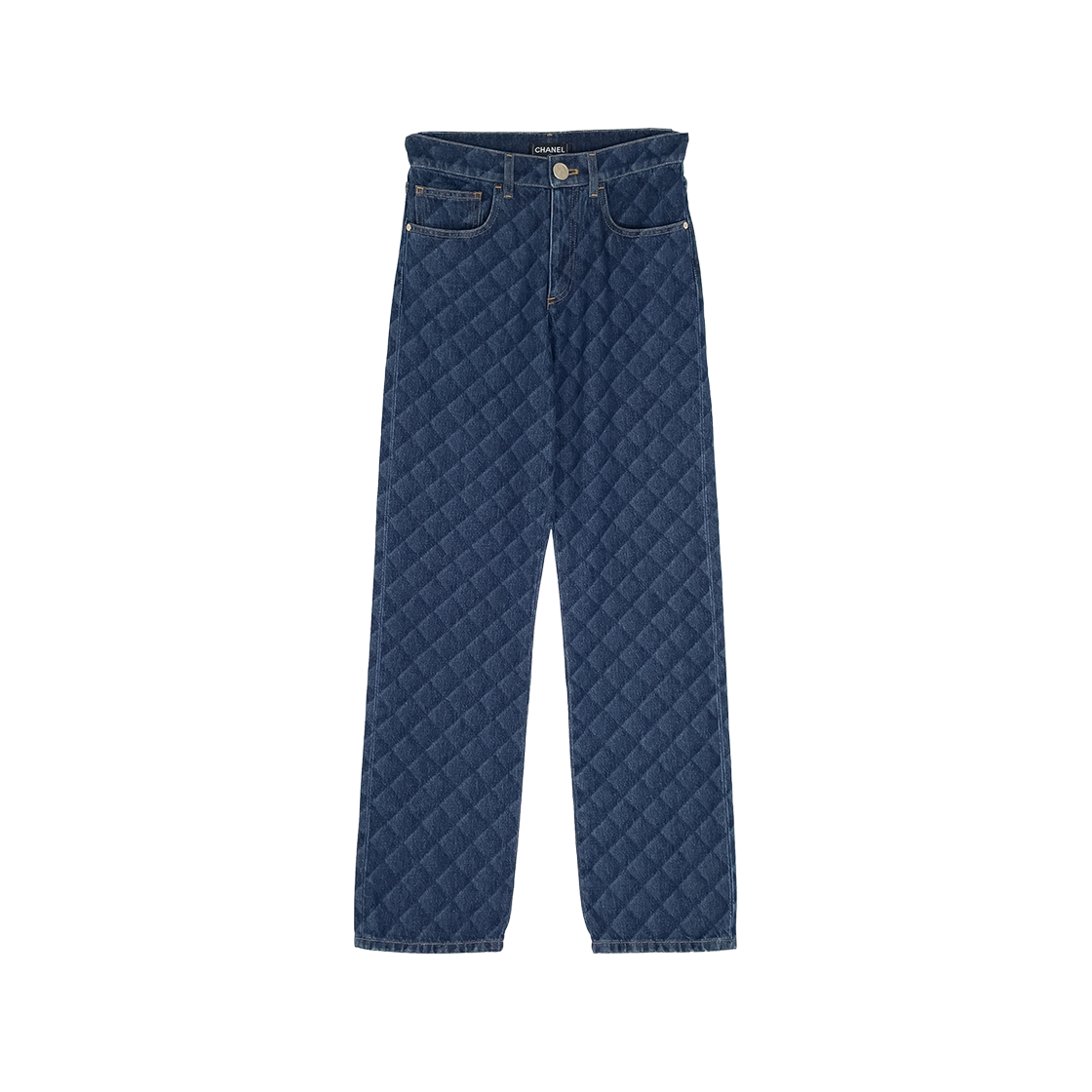 ITQWS4V8SPLR Chanel 22B Quilted Printed Denim Pants 34 Dark Blue (5ET1733)