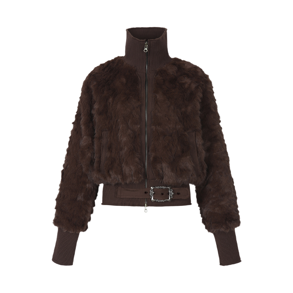 GL25WIJK01BR Gila Archive Faux Fur Belt Zip Jacket Brown