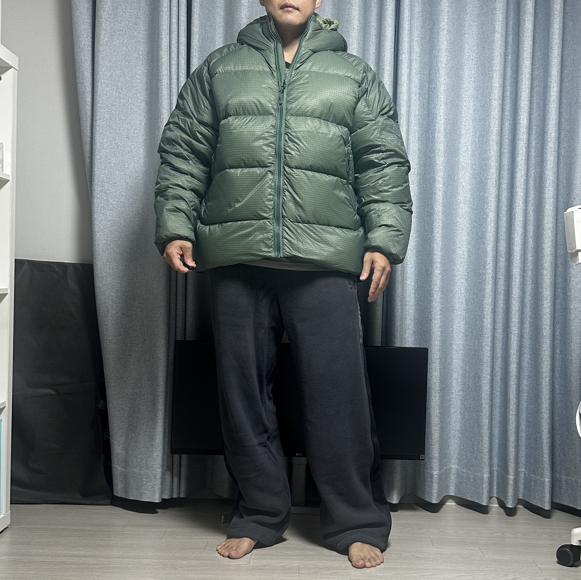 Palace Pertex Quantum RS Puffa Green - 25FW, Palace Pertex Quantum RS Puffa Black - 25FW 착용 스타일 - 1