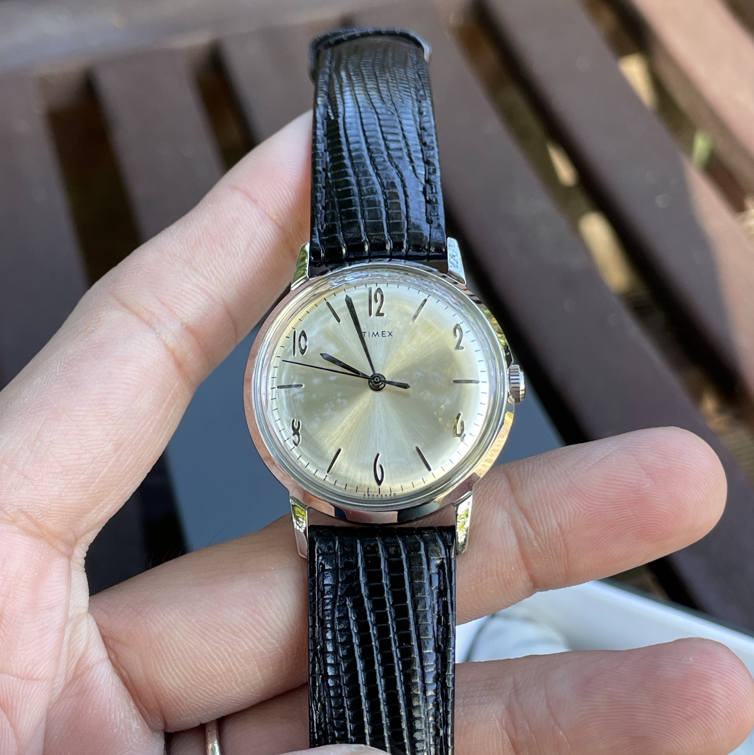 Timex Marlin OG 34mm Leather Strap Watch Black Silver 착용 스타일 - 6