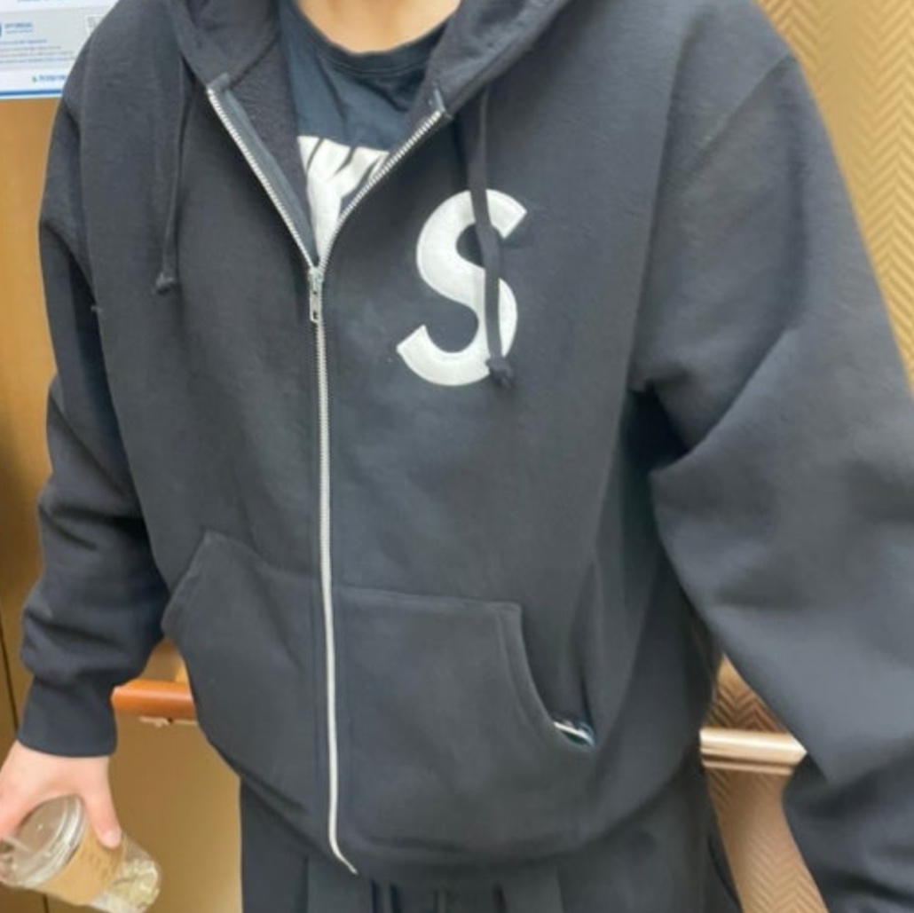 Supreme S Logo Zip Up Hooded Sweatshirt Black - 24FW 착용 스타일