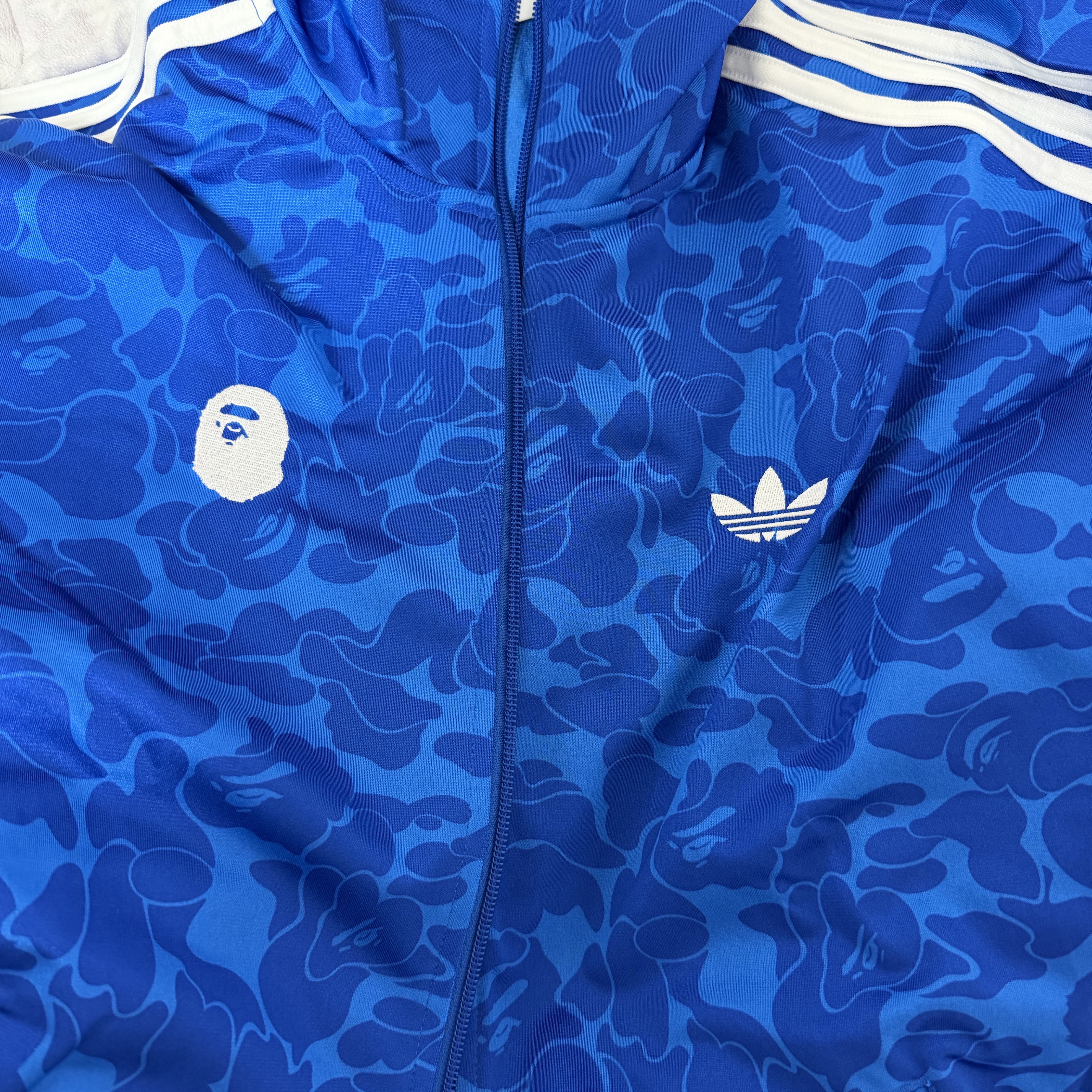 Adidas x BAPE Allover Print Track Top Blue - US Sizing 착용 스타일