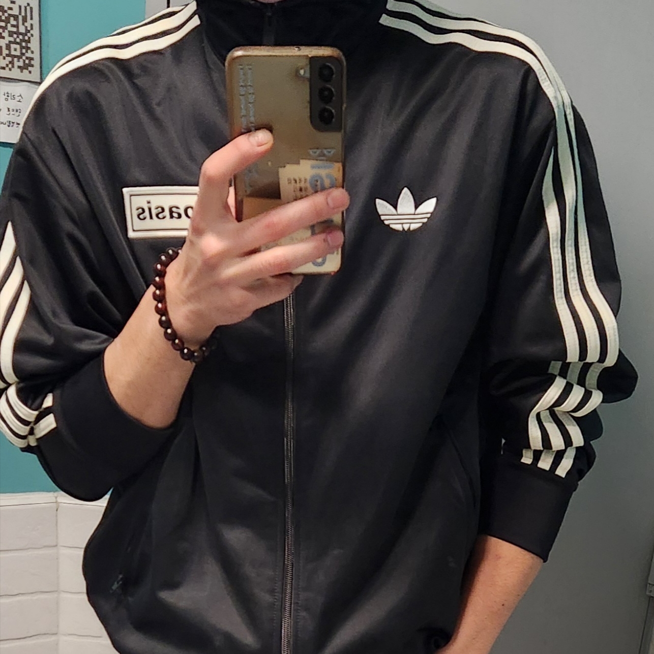 Adidas x Oasis Tour Firebird Track Top Black - US Sizing 착용 스타일 - 1