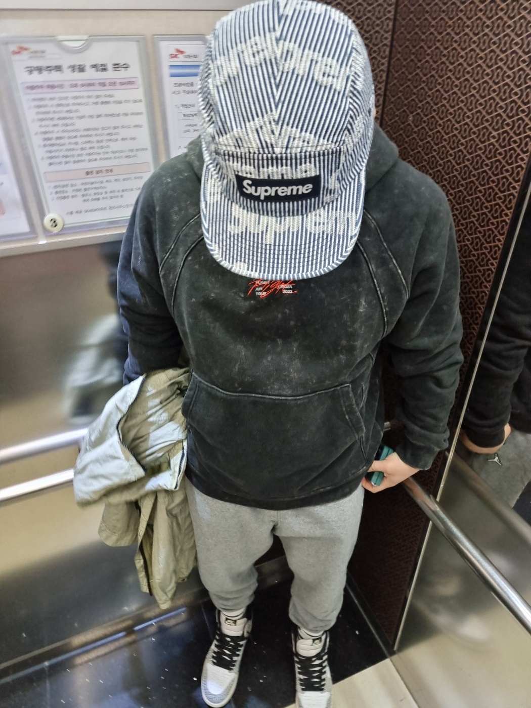 Supreme Denim Camp Cap Stripe - 24SS, Jordan Flight Heritage Fleece Pullover Hoodie Black - Asia 착용 스타일