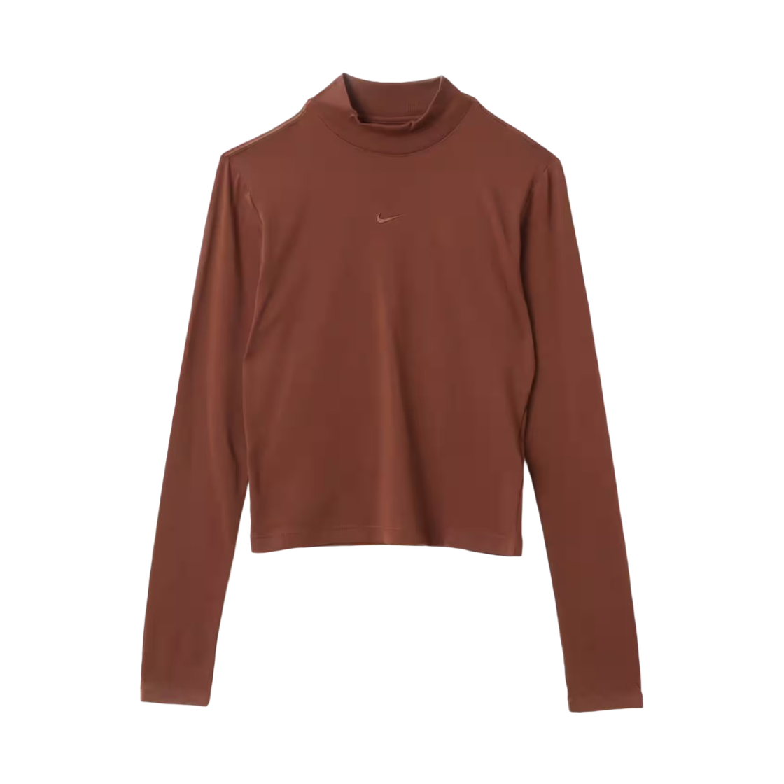 (W) 나이키 NSW 칠 니트 슬림 롱슬리브 모크넥 티셔츠 포너 브라운 - 아시아((W) Nike NSW Chill Knit Slim Long Sleeve Mock-Neck T-Shirt Fonner Brown - Asia) - 1