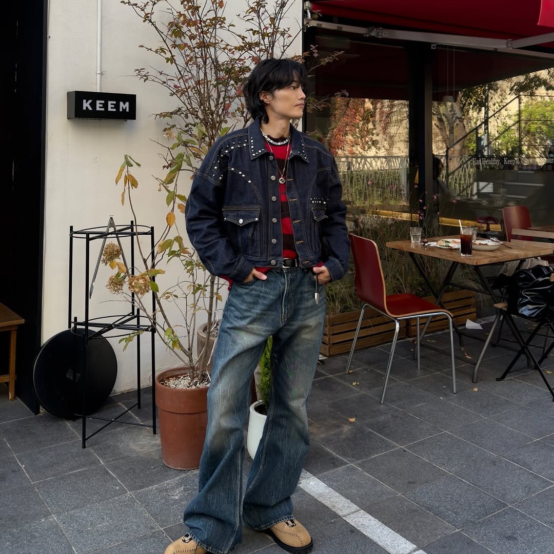 Mea Vintage Striped Wool Knit Red 착용 스타일 - 1