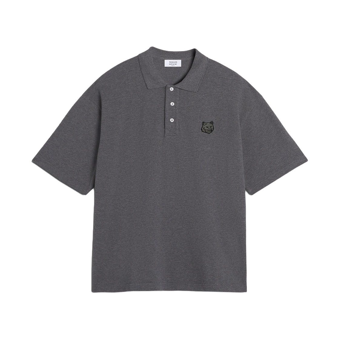 PM00211KP0001-H170 Maison Kitsune Fox Head Oversize Polo Dark Grey Melange