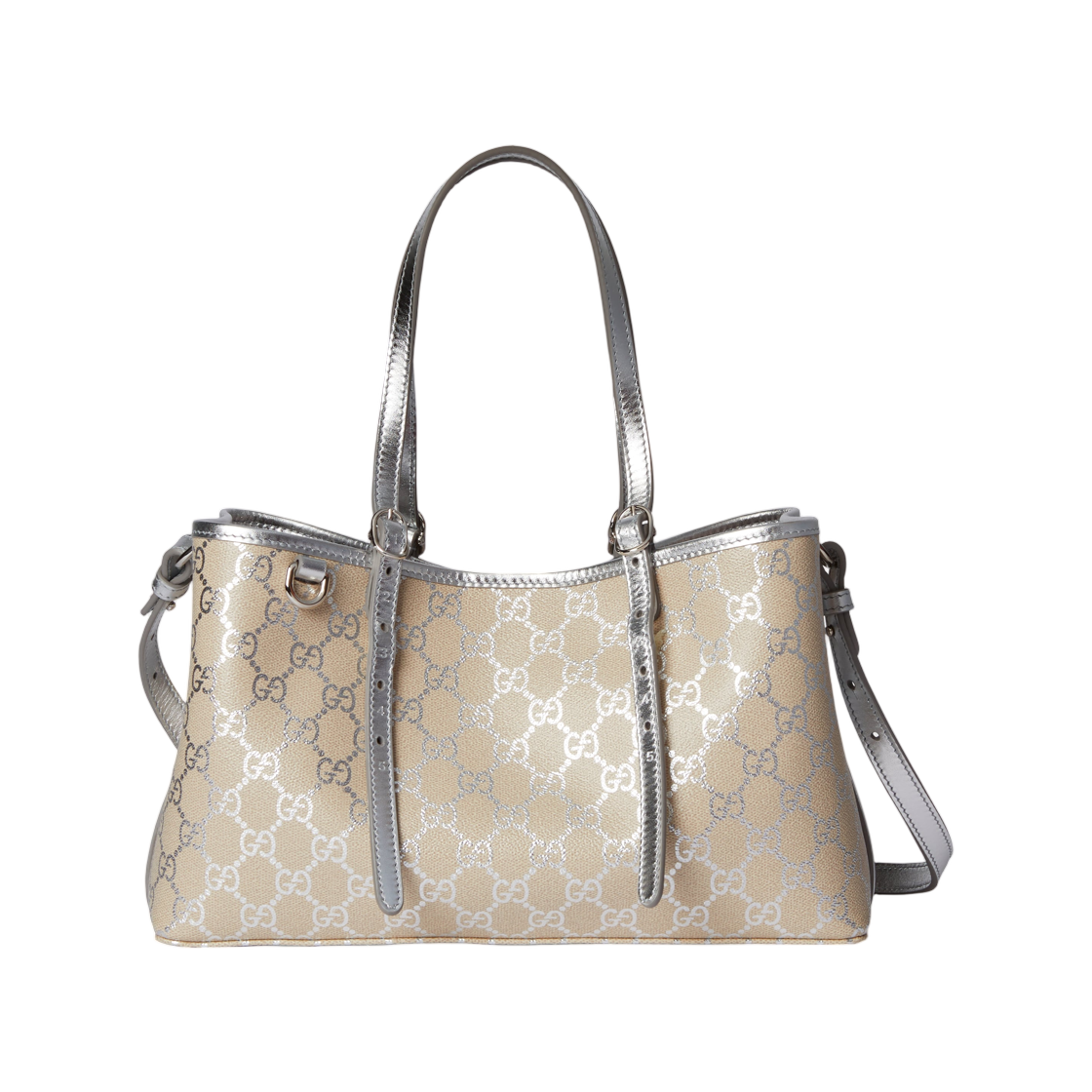 815214-FAFEL-8741 Gucci GG Emblem Medium Tote Bag Silver