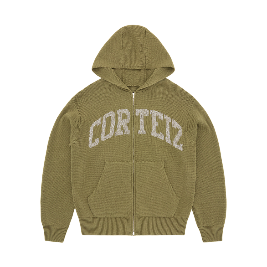 코르테이즈 3M 컬리지 니트 집 후드 올리브(Corteiz 3M College Knit Zip Hoodie Olive)