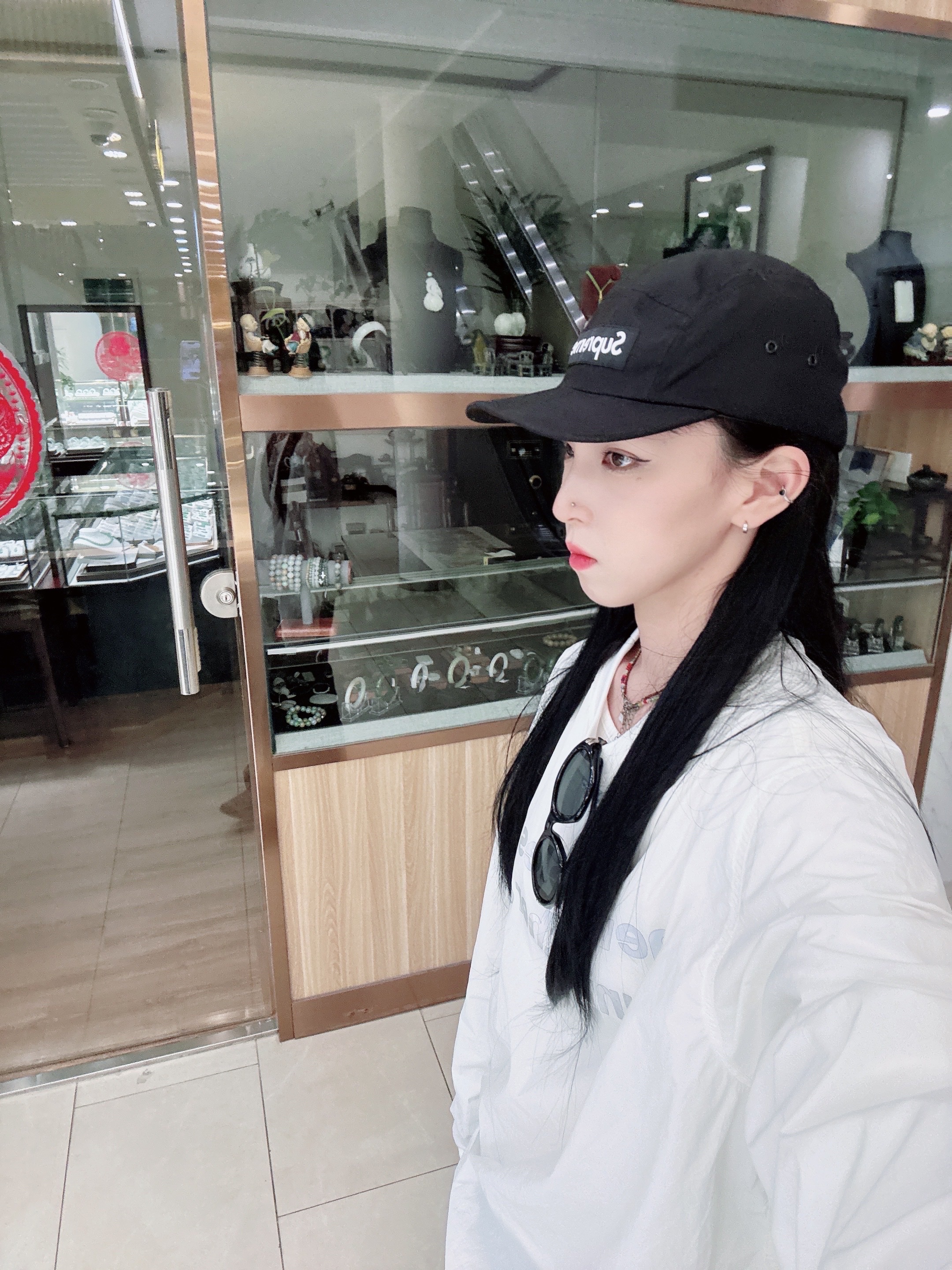 Supreme Washed Chino Twill Camp Cap Black - 25SS, Gentle Monster Rococo 01 Black 착용 스타일 - 3