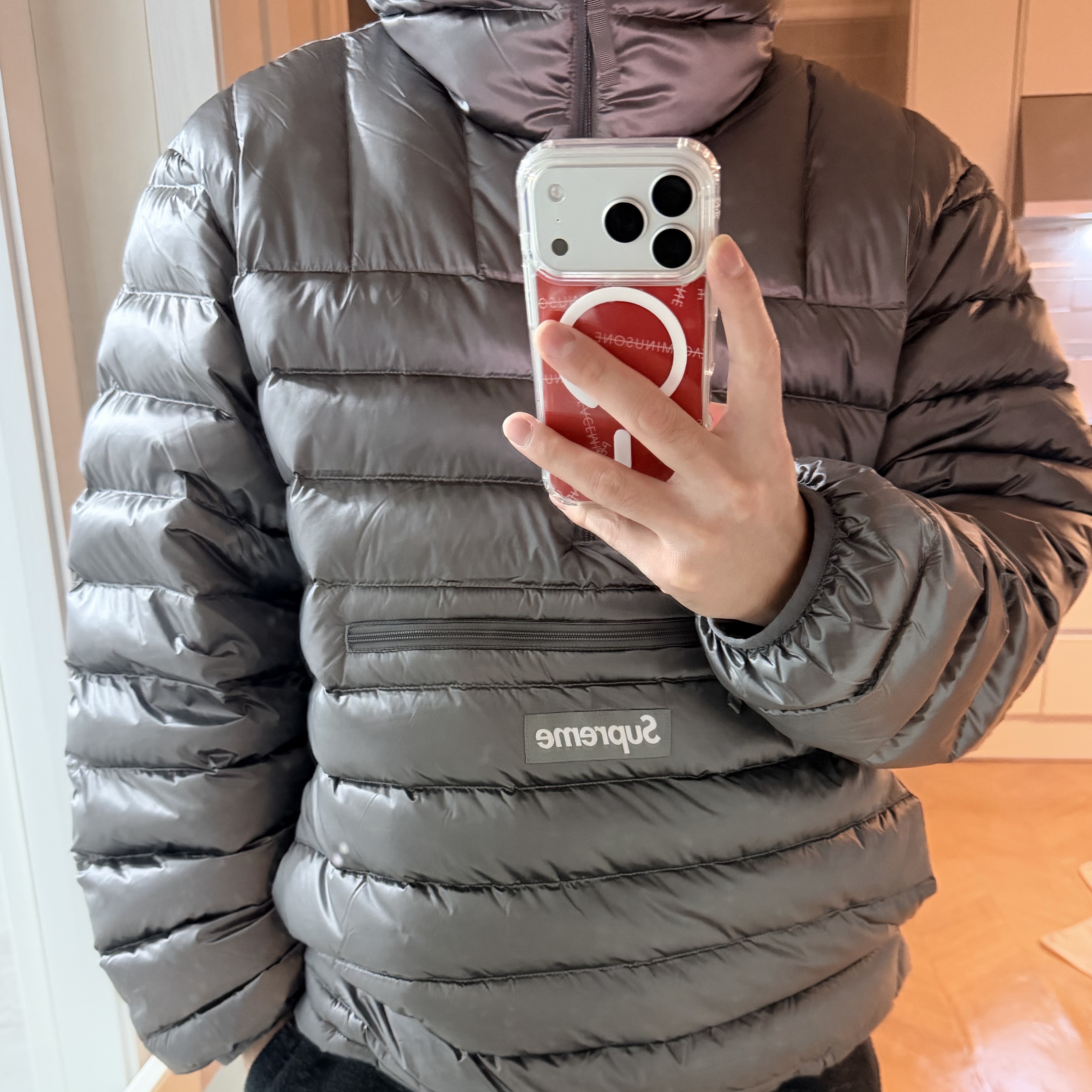 Supreme Micro Down Half Zip Hooded Pullover Silver - 25FW 착용 스타일 - 2