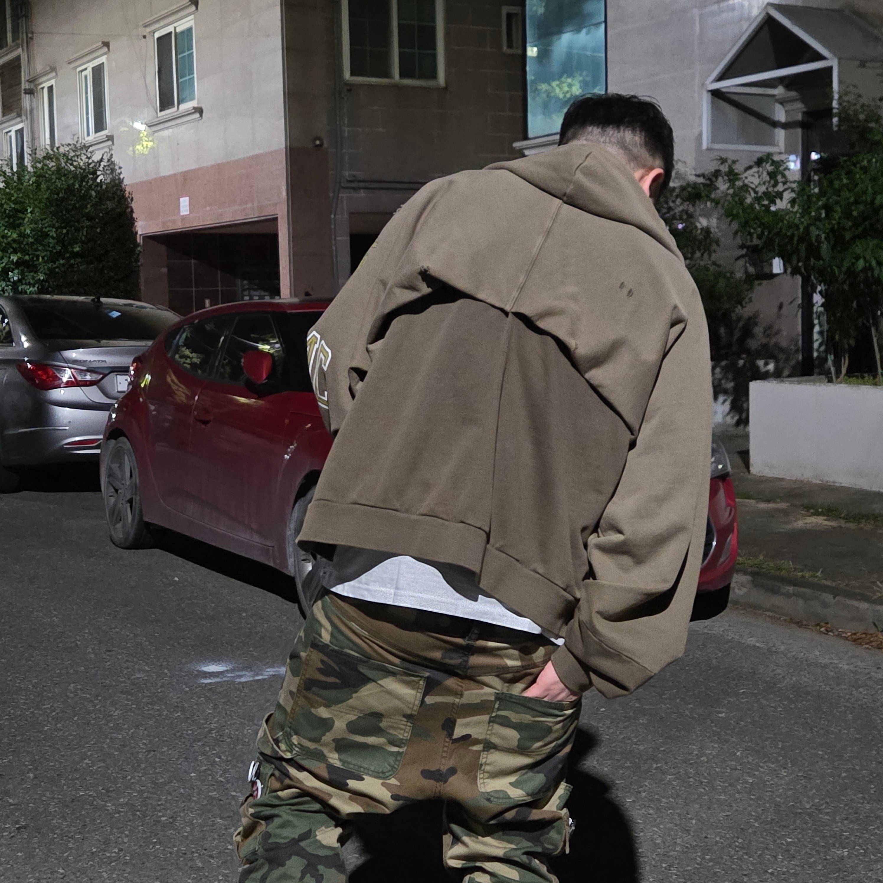Protocol Index Military Camo Flared Work Pants Camo, Dr. Martens x Rick Owens 1460 Quad Sole Mega Lace Boots Black 착용 스타일 - 3
