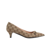 (W) Gucci Horsebit Pumps Beige Dark Brown