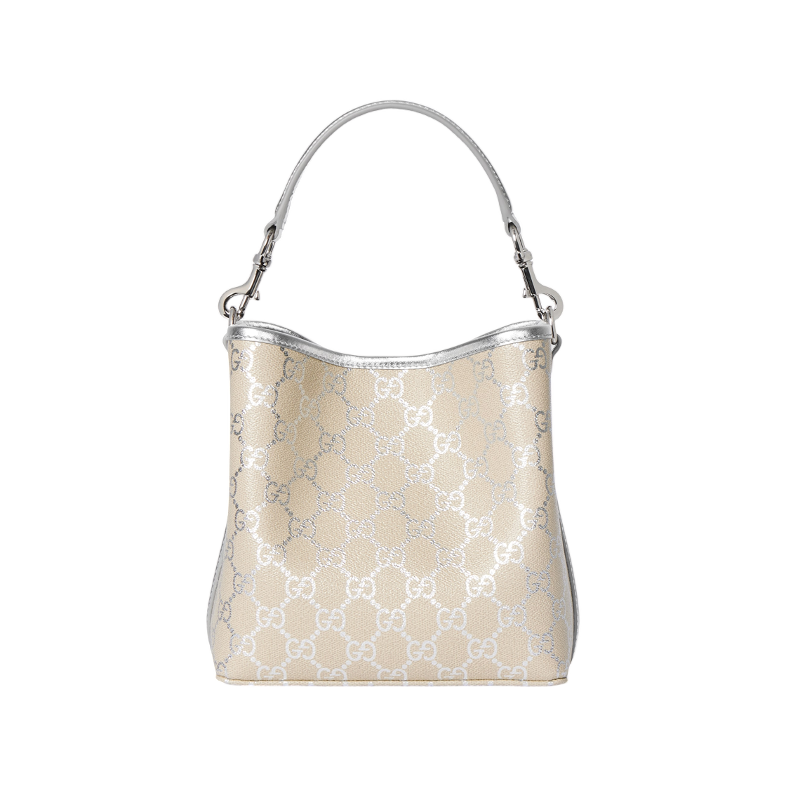 815118-FAFEL-8741 Gucci GG Emblem Small Bucket Bag Silver